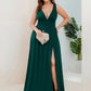 Plus Size Sleeveless V-Neck Empire Waist High Slit Floor-Length Evening Dress