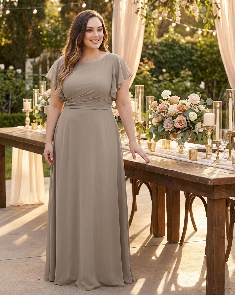 Avenleigh Plus Size Romantic A-Line Chiffon Pleated Bridesmaid Dress for Wedding - N0328
