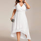 Plus Size Chiffon Short Sleeves Pleated V-Neck A-Line Midi Wedding Guest Dress