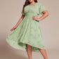 Plus Size Pleated Round Neckline A-Line Midi Chiffon Wedding Guest Dress