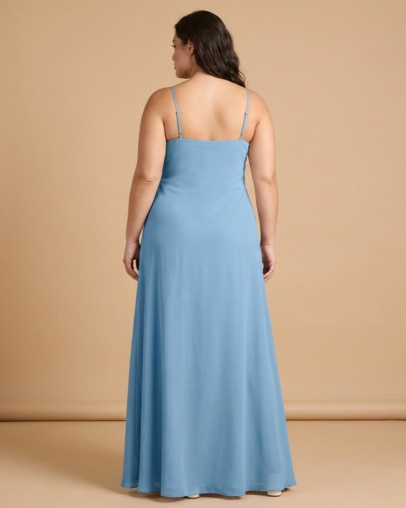 Silvarelle Elegant Plus Size Sheath Chiffon Bridesmaid Dress with Flowing Fit for Wedding -N0364