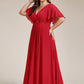 Plus Size Floral Applique Short Sleeve A-Line Chiffon Formal Evening Dress