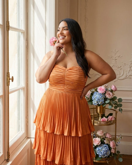 Chantarae  Satin Charmeuse A-Line Plus Size Bridesmaid Dress with Delicate Ruffles for Wedding Parties -N0386