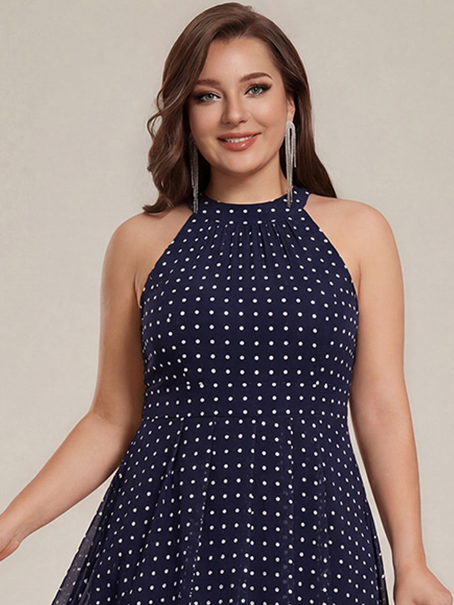 Flowy Plus Size Halter Neck Chiffon Midi Wedding Guest Dress