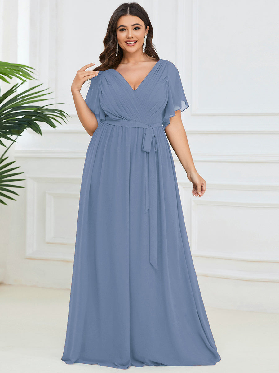 Plus Size Pleated Tie-Waist Chiffon Bridesmaid Dress