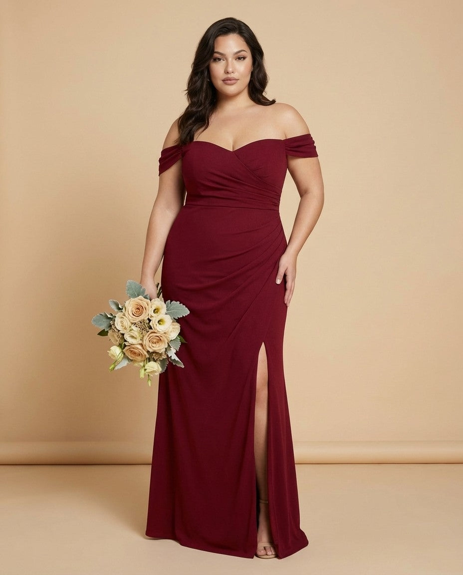 Elanthia Elegant Stretch Mesh Plus Size Bridesmaid Dress for Weddings - N0348