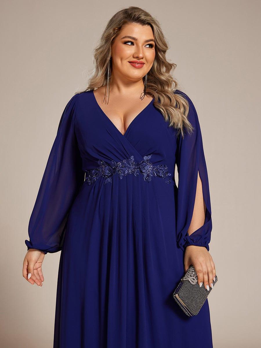 Stylish Plus Size Chiffon Formal Evening Dresses with Long Lantern Sleeves