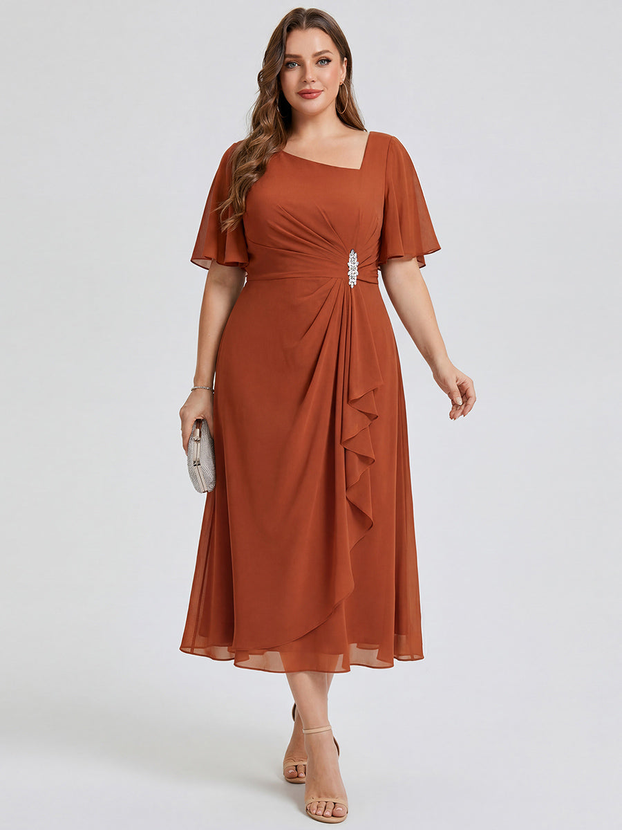 Plus Size Chiffon Ruffle Sleeve Formal Dress