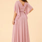 Plus Size Chiffon Bridesmaid Dress with Embroidered Batwing Sleeves