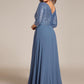 Plus Size V Neck A-Line Sequin Formal Evening Dress with Sleeve
