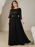 Plus Size  Sequin 3/4 Sleeves Evening Dress