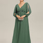 Stylish Plus Size Chiffon Formal Evening Dresses with Long Lantern Sleeves