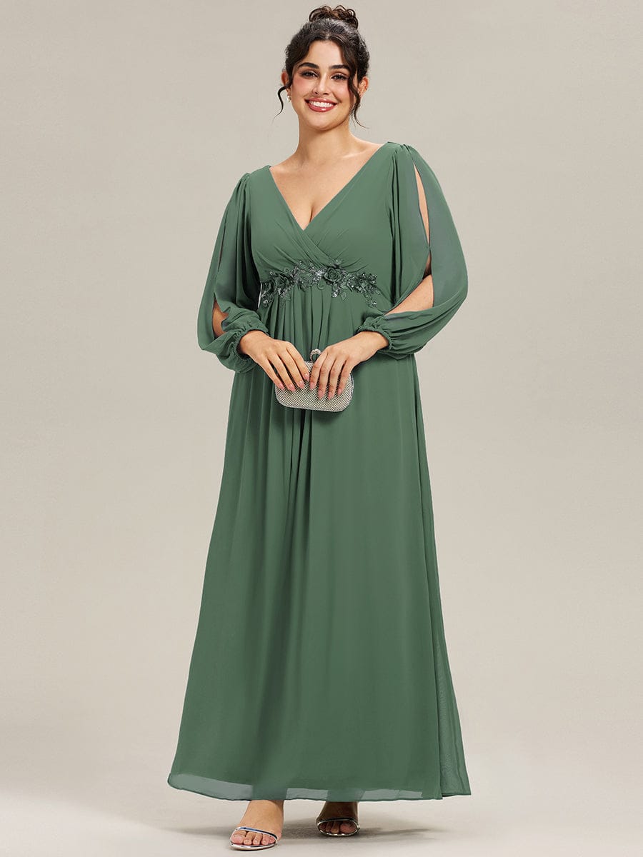 Stylish Plus Size Chiffon Formal Evening Dresses with Long Lantern Sleeves