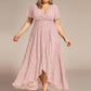 Plus Size Short Sleeve Ruffled V-Neck A-Line Lace Wedding Guest Dress