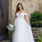 Elegant Plus Size Off-Shoulder Wedding Dress with 3D Floral Appliques and Flowing Tulle Skirt