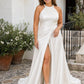 Plus Size Satin Wedding Dress with Bow Back Slit and Chapel Train