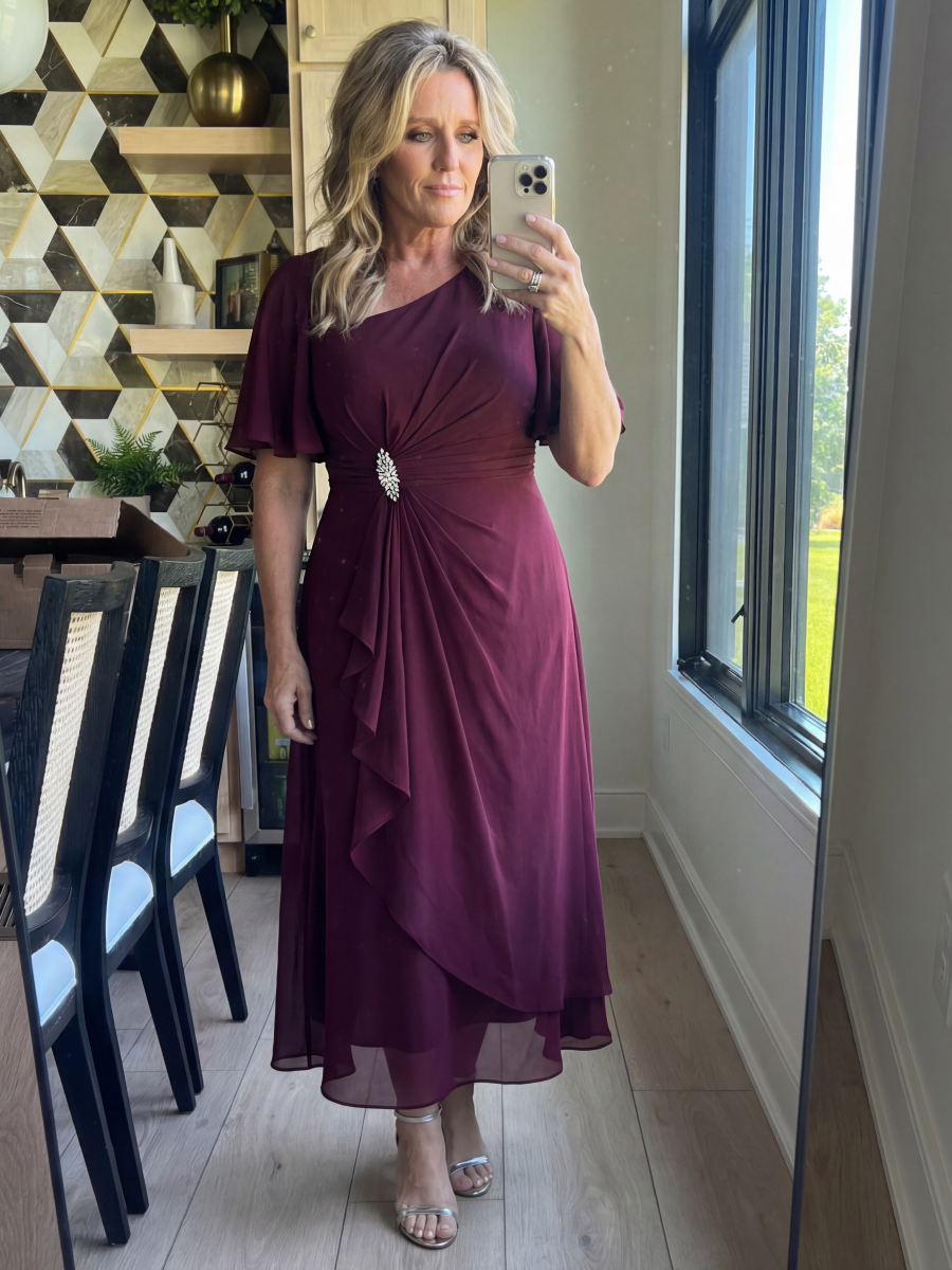 Plus Size Chiffon Ruffle Sleeve Formal Dress