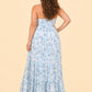 Romantic Floral Print Strapless Bridesmaid Dress with Open Back Detail