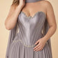 Scarvelle Plus Size Satin Prom Dress with Basque Waist and Pearl Corset