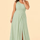 Floor-Length Chiffon Evening Gown with Single Shoulder and Side Slit