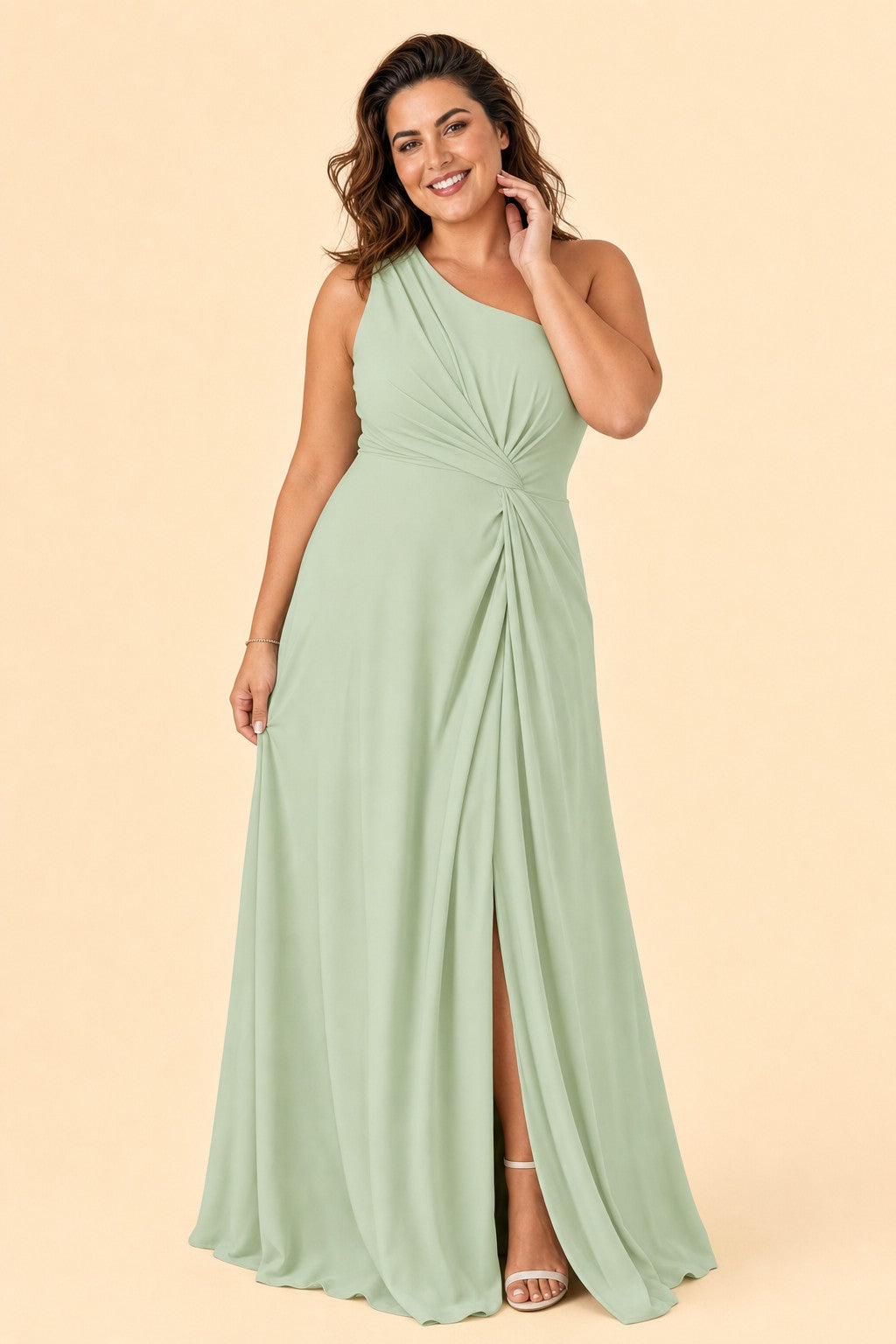 Floor-Length Chiffon Evening Gown with Single Shoulder and Side Slit