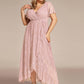 Plus Size Short Sleeve Ruffled V-Neck A-Line Lace Wedding Guest Dress