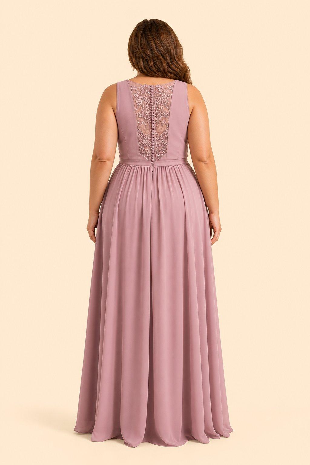 Elegant Plus Size Bridesmaid Dress with Lace Panel Back and Soft Pleats