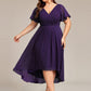 Plus Size Double V-Neck Ruffles Sleeve Chiffon Midi Wedding Guest Dress