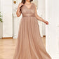 Double V Neck Maxi Long Plus Size Sparkly Evening Dresses for Party