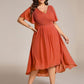 Plus Size Double V-Neck Ruffles Sleeve Chiffon Midi Wedding Guest Dress