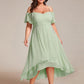Plus Size Cold Shoulder Sweetheart Necklin Chiffon Midi Wedding Guest Dress