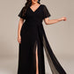 Plus Size High Slit V-Neck Empire Waist Chiffon Bridesmaid Dress