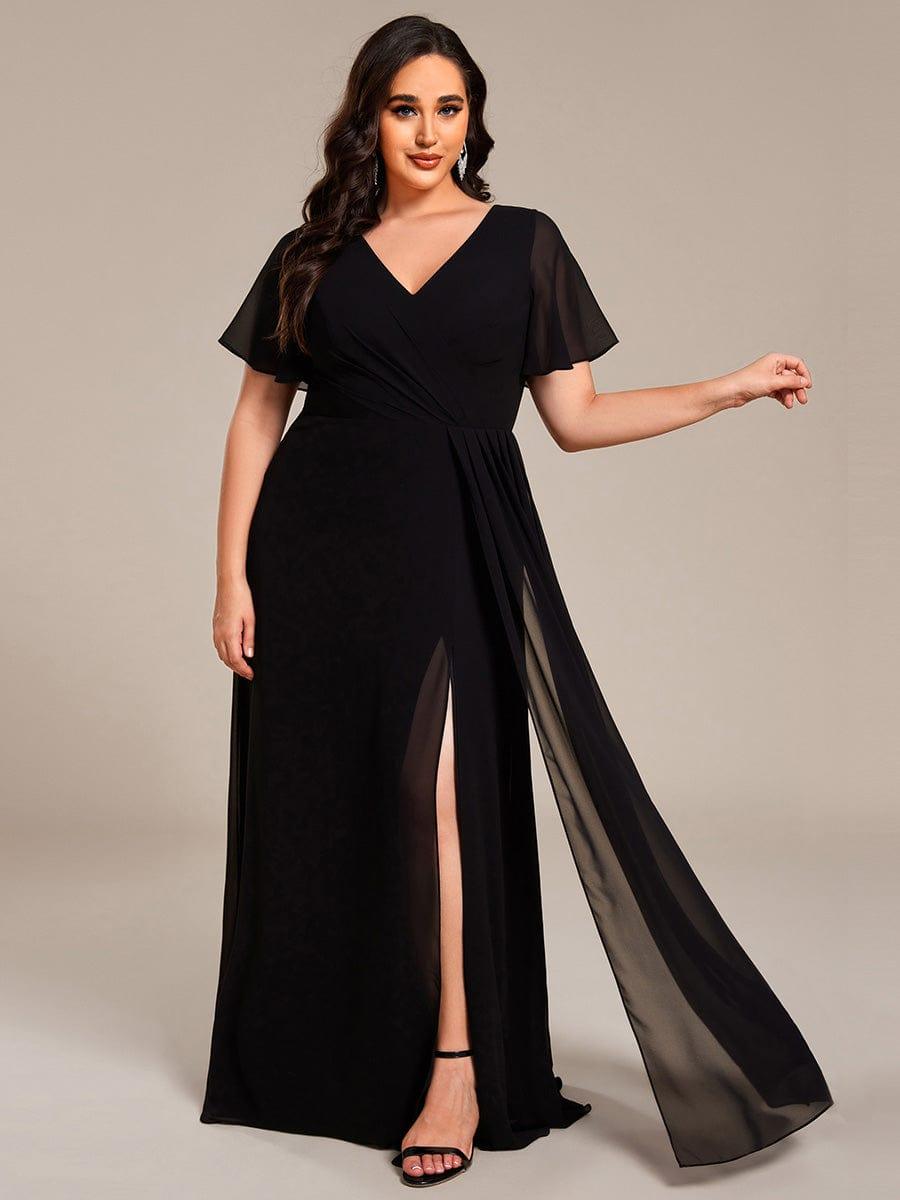 Plus Size High Slit V-Neck Empire Waist Chiffon Bridesmaid Dress