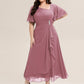 Plus Size Pleated Chiffon Ruffle Sleeve Wedding Guest Dress
