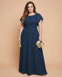 Avenleigh Elegant Plus Size Chiffon A-Line Bridesmaid Gown Flowy Skirt - N0335