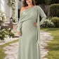 Romantic Bridesmaid Dress with One Shoulder Sleeve and Tie Accent