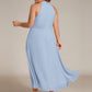 Flowy Plus Size Halter Neck Chiffon Midi Wedding Guest Dress
