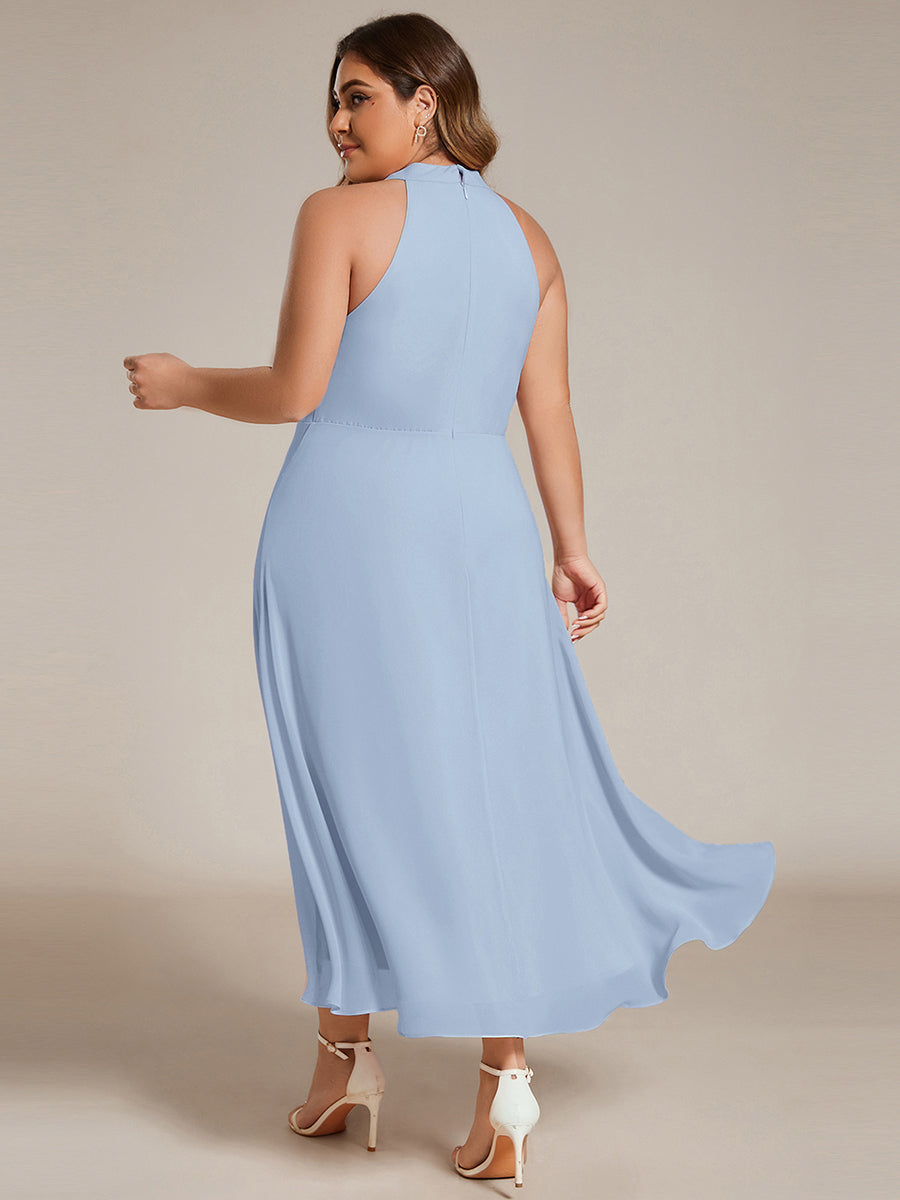 Flowy Plus Size Halter Neck Chiffon Midi Wedding Guest Dress