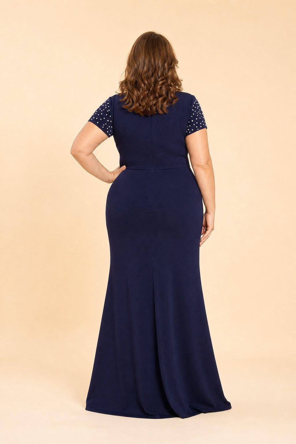 Elegant Plus Size Mother of the Bride Gown Beaded Mesh Spliced Formal Prom Dress