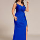 Plus Size Glitter V-Neck High Slit Sequin Shoulder Strap Evening Dress