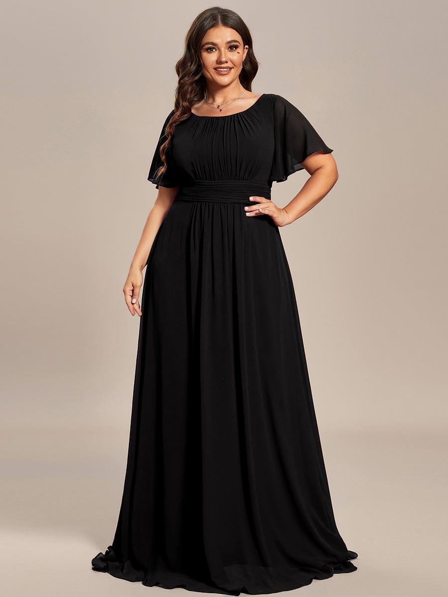 Plus Size Printed Chiffon Pleated Maxi Wedding Guest Dress