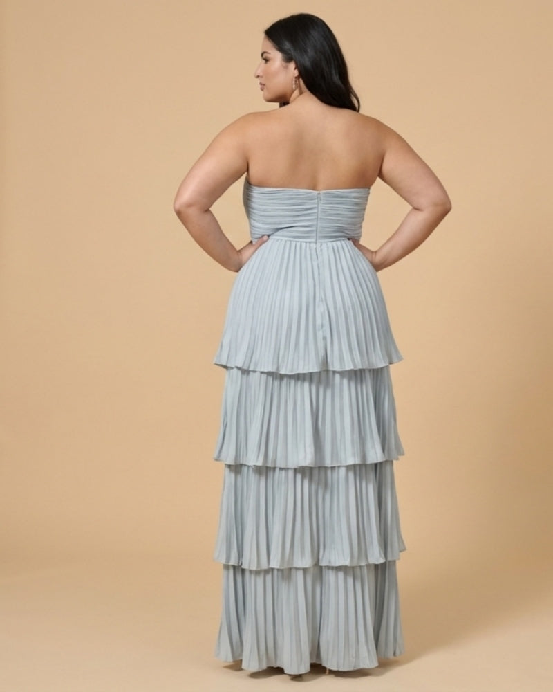 Chantarae Plus Size Romantic A-Line Ruffled Satin Bridesmaid Dress for Wedding Occasions -N0379