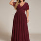 Plus Size V-Neck Glittery Short Sleeves Formal Evening Dress with Empire Waist