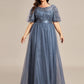 Plus Size Women's Embroidery Evening Dresses with Short Sleeve