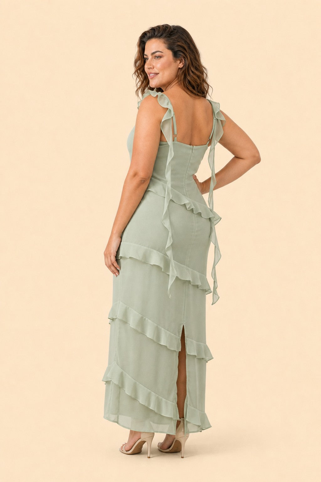 Plus Size Ruffle Maxi Bridesmaid Dress with Flowy Silhouette for Weddings and Formal Events