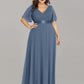 Plus Size Empire Waist V Back Bridesmaid Dress with Short Sleeves