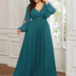 Stylish Plus Size Chiffon Formal Evening Dresses with Long Lantern Sleeves