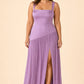 Plus Size Bridesmaid Dress with Pleated Satin and Lace Up Open Back