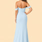 Plus Size Off Shoulder Chiffon Bridesmaid Dress with Pleated Details and Elegant Leg Slit