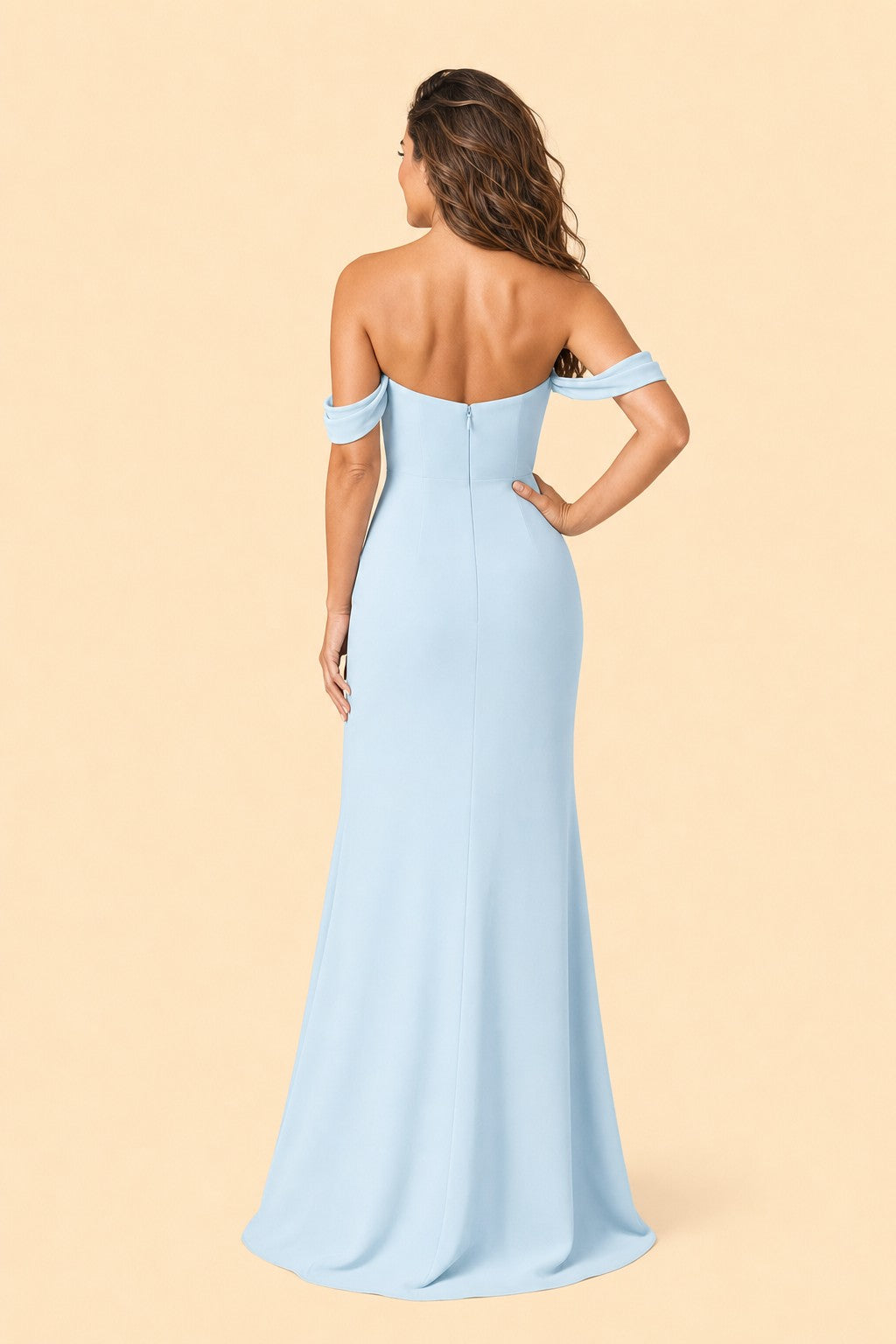Plus Size Off Shoulder Chiffon Bridesmaid Dress with Pleated Details and Elegant Leg Slit